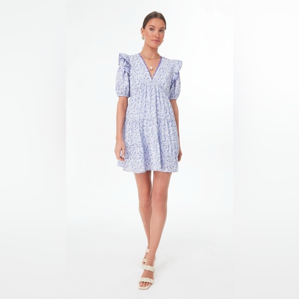 V-Neck Tiered Mini Dress in Light Blue Floral